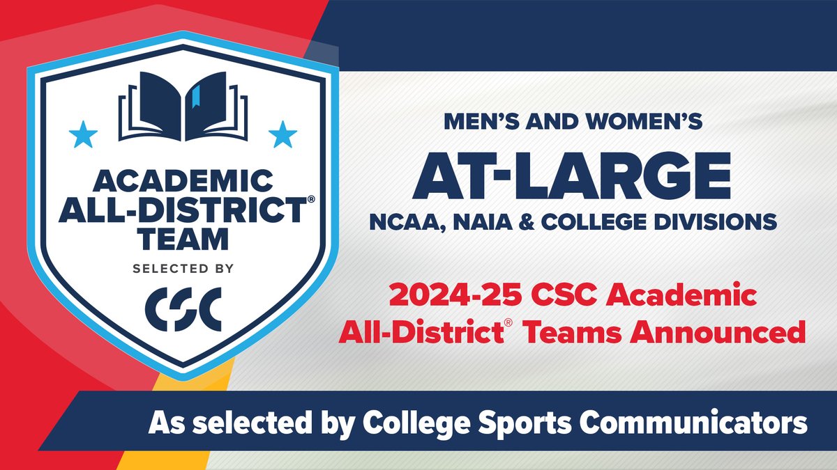 College Sports Communicators (@collsportscomm) on Twitter photo Congratulations to the 2024-25 CSC Academic All-Districtยฎ honorees across <a href="/NCAA/">NCAA</a>, <a href="/NCAADII/">NCAA Division II</a>, <a href="/NCAADIII/">NCAA Division III</a>, <a href="/NAIA/">NAIA</a>, and College Division in the At-Large category!
The College Division includes two-year colleges, Canadian institutions and any other member school not part of the NCAA or Congratulations to the 2024-25 CSC Academic All-Districtยฎ honorees across <a href="/NCAA/">NCAA</a>, <a href="/NCAADII/">NCAA Division II</a>, <a href="/NCAADIII/">NCAA Division III</a>, <a href="/NAIA/">NAIA</a>, and College Division in the At-Large category!
The College Division includes two-year colleges, Canadian institutions and any other member school not part of the NCAA or