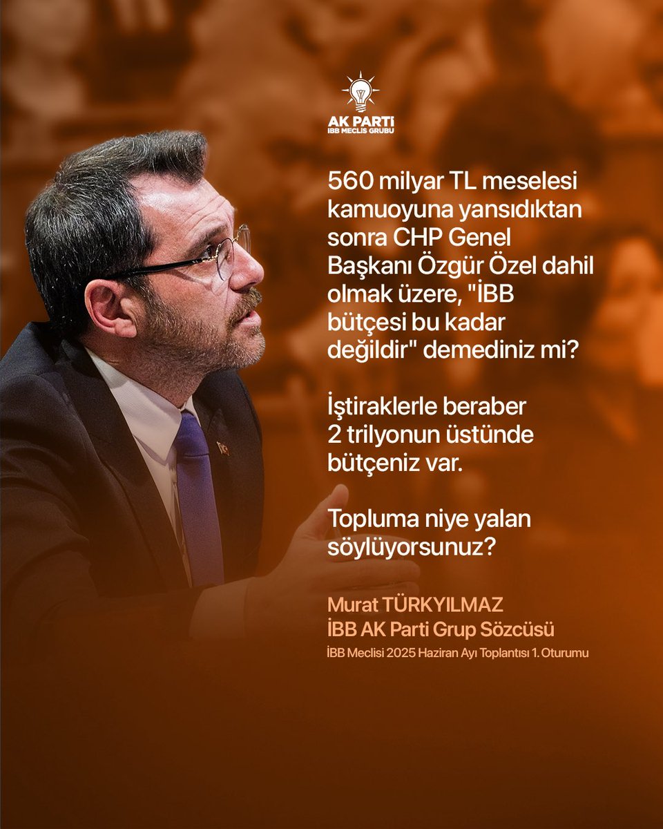 Kürsü 🎙️

" İBB'nin iştiraklerle beraber bütçesi 2 trilyon TL'nin üzerinde. Topluma neden yalan söylüyorsunuz?"