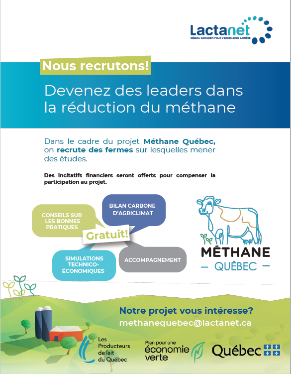 🎯 Participez au projet Méthane Québec – Lactanet recrute 100 fermes !

Vous êtes producteur laitier ? C’est le moment de faire une différence ! Contribuez à la recherche sur le méthane en répondant à un court questionnaire de 15 minutes sur votre régie.
🎁 Des incitatifs vous