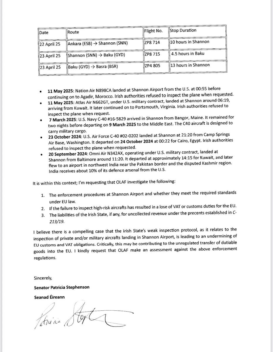 Paul Cunningham (@rtenewspaulc) on Twitter photo The <a href="/SocDems/">Social Democrats</a> Senator Patricia Stephenson and deputy <a href="/GaryGannonTD/">Gary Gannon TD</a> have written to the EU’s anti-fraud watchdog calling for an investigation into Irish govt's failure to inspect flights into Shannon re military hardware destined for Israel <a href="/rtenews/">RTÉ News</a> The <a href="/SocDems/">Social Democrats</a> Senator Patricia Stephenson and deputy <a href="/GaryGannonTD/">Gary Gannon TD</a> have written to the EU’s anti-fraud watchdog calling for an investigation into Irish govt's failure to inspect flights into Shannon re military hardware destined for Israel <a href="/rtenews/">RTÉ News</a>