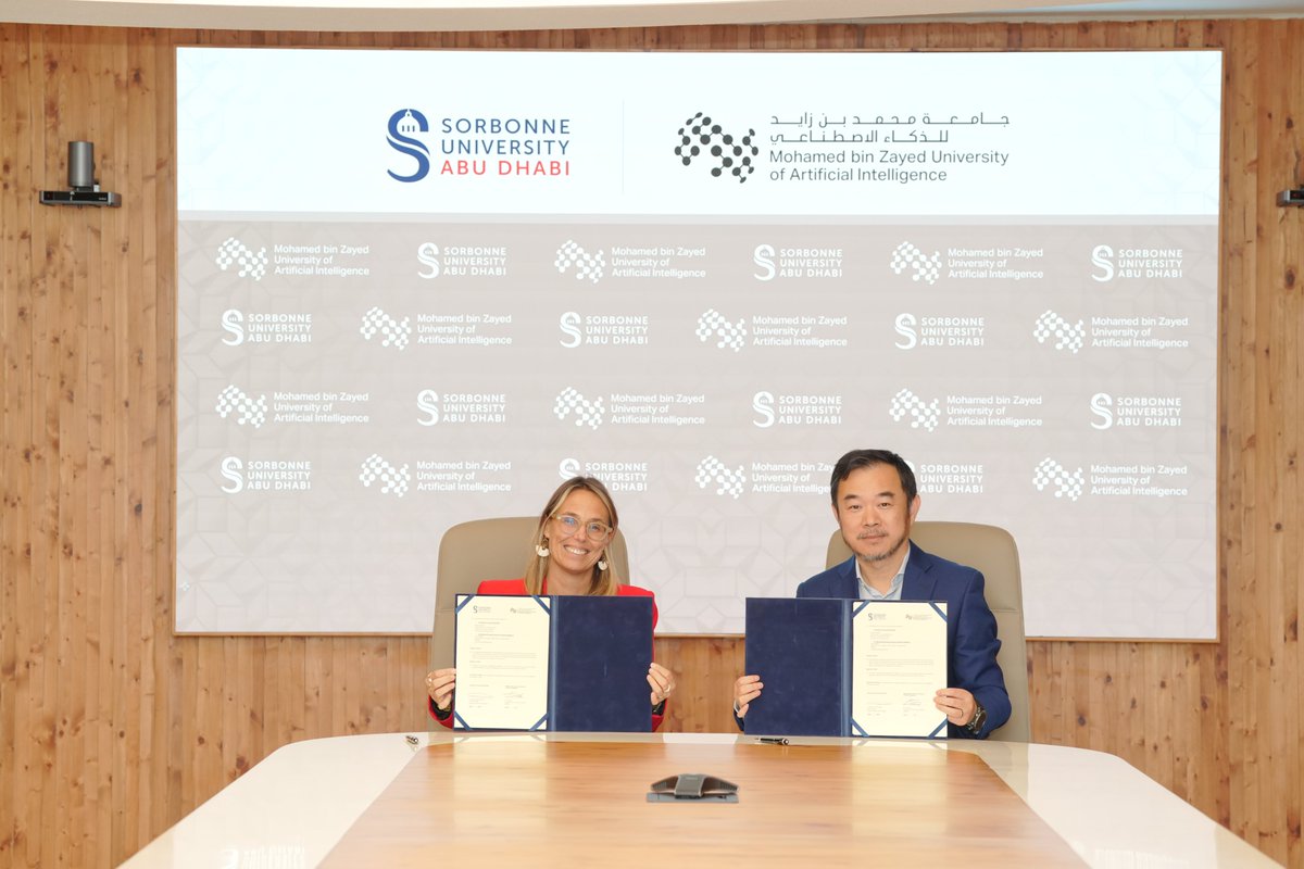 MBZUAI (@mbzuai) on Twitter photo MBZUAI and <a href="/SorbonneAD/">Sorbonne University Abu Dhabi</a> have signed an MoU to collaborate on AI research, education, and responsible innovation.
The agreement includes:
•Joint Ph.D. and postdoc supervision
•Faculty and researcher exchange
•Courses on generative AI and AI ethics
•Upskilling for youth and MBZUAI and <a href="/SorbonneAD/">Sorbonne University Abu Dhabi</a> have signed an MoU to collaborate on AI research, education, and responsible innovation.
The agreement includes:
•Joint Ph.D. and postdoc supervision
•Faculty and researcher exchange
•Courses on generative AI and AI ethics
•Upskilling for youth and