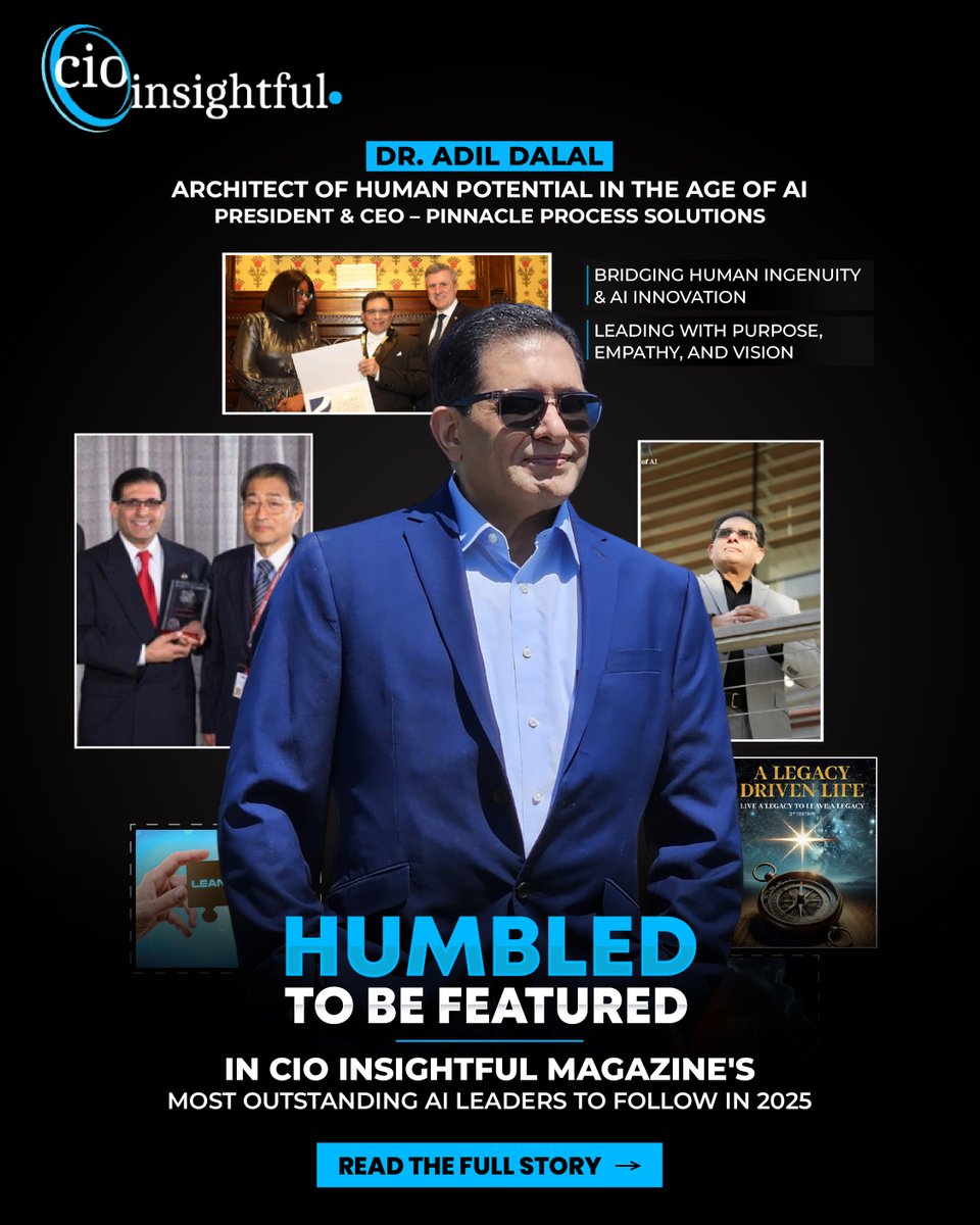 Humbled to be featured in CIO Insightful Magazine's special edition: The Most Outstanding AI Leaders to Follow in 2025.

🔗 Read the full article: cioinsightful.com/dr-adil-dalal-…

#DrAdilDalal #AILeaders2025 #CIOInsightful #HumanCenteredAI #LeadershipInnovation