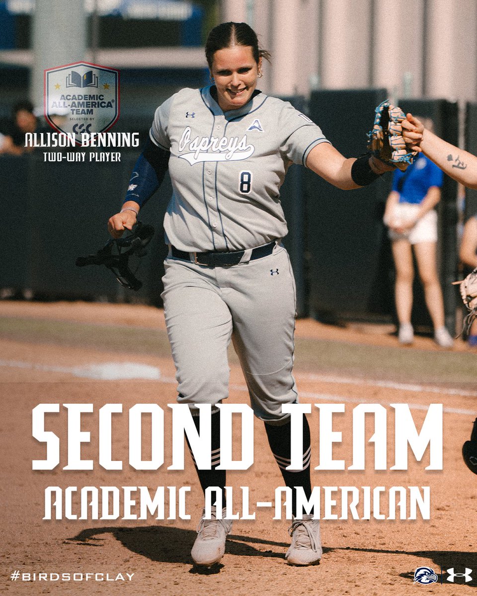 UNF Softball (@ospreysb) on Twitter photo Allison Benning becomes the first player in program history to receive Academic All-America honors from <a href="/CollSportsComm/">College Sports Communicators</a> on Tuesday afternoon!
#BirdsOfClay | 📰 bit.ly/449xUIQ Allison Benning becomes the first player in program history to receive Academic All-America honors from <a href="/CollSportsComm/">College Sports Communicators</a> on Tuesday afternoon!
#BirdsOfClay | 📰 bit.ly/449xUIQ