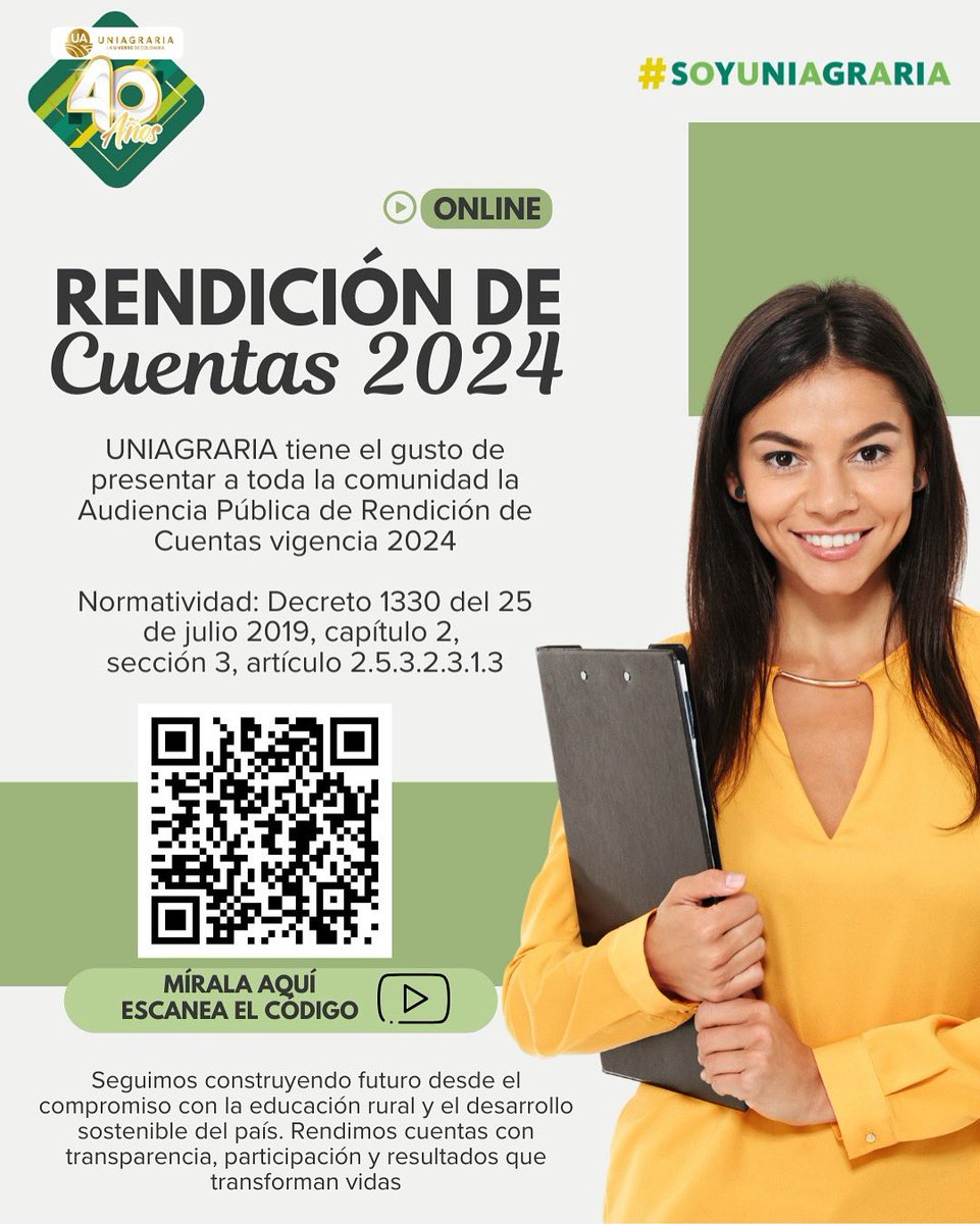 📢 UNIAGRARIA tiene el gusto de presentar a toda la comunidad la Audiencia Pública de Rendición de Cuentas 2024.

Los invitamos a conocer los avances, logros y retos de nuestra gestión👥📊

📌youtube.com/watch?v=FOwlpH…