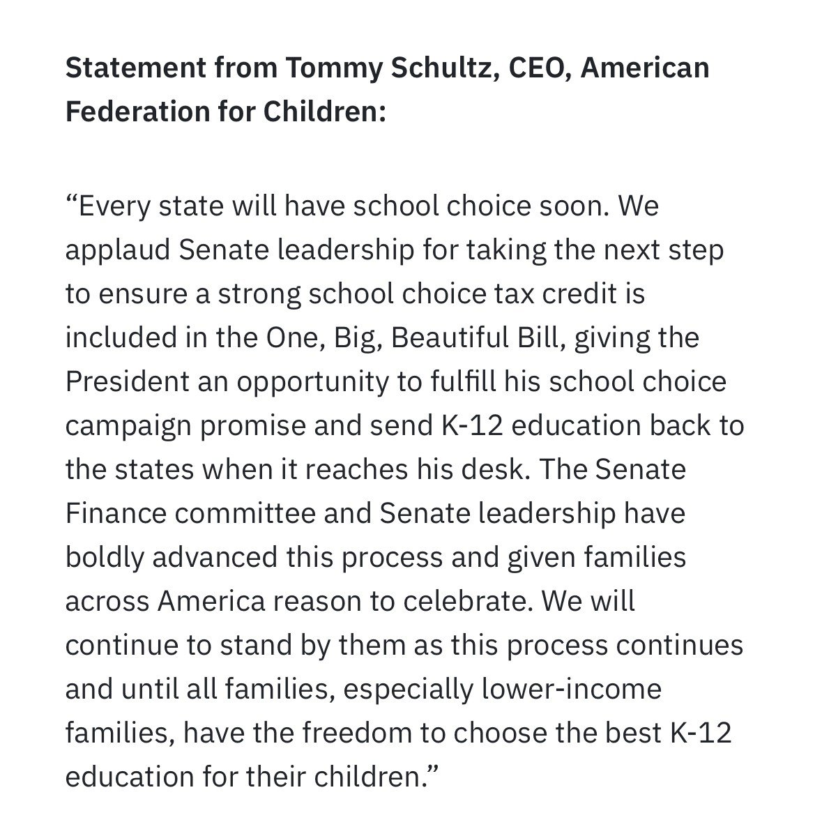 Rapid Response 47 (@rapidresponse47) on Twitter photo 🚨 AFC Celebrates School Choice Tax Credit in Big, Beautiful Bill
"This law would bring school choice to all 50 states and deliver on President Trump’s mission to send education back to the states and enact broad-based school choice." <a href="/SchoolChoiceNow/">American Federation for Children</a> 🚨 AFC Celebrates School Choice Tax Credit in Big, Beautiful Bill
"This law would bring school choice to all 50 states and deliver on President Trump’s mission to send education back to the states and enact broad-based school choice." <a href="/SchoolChoiceNow/">American Federation for Children</a>