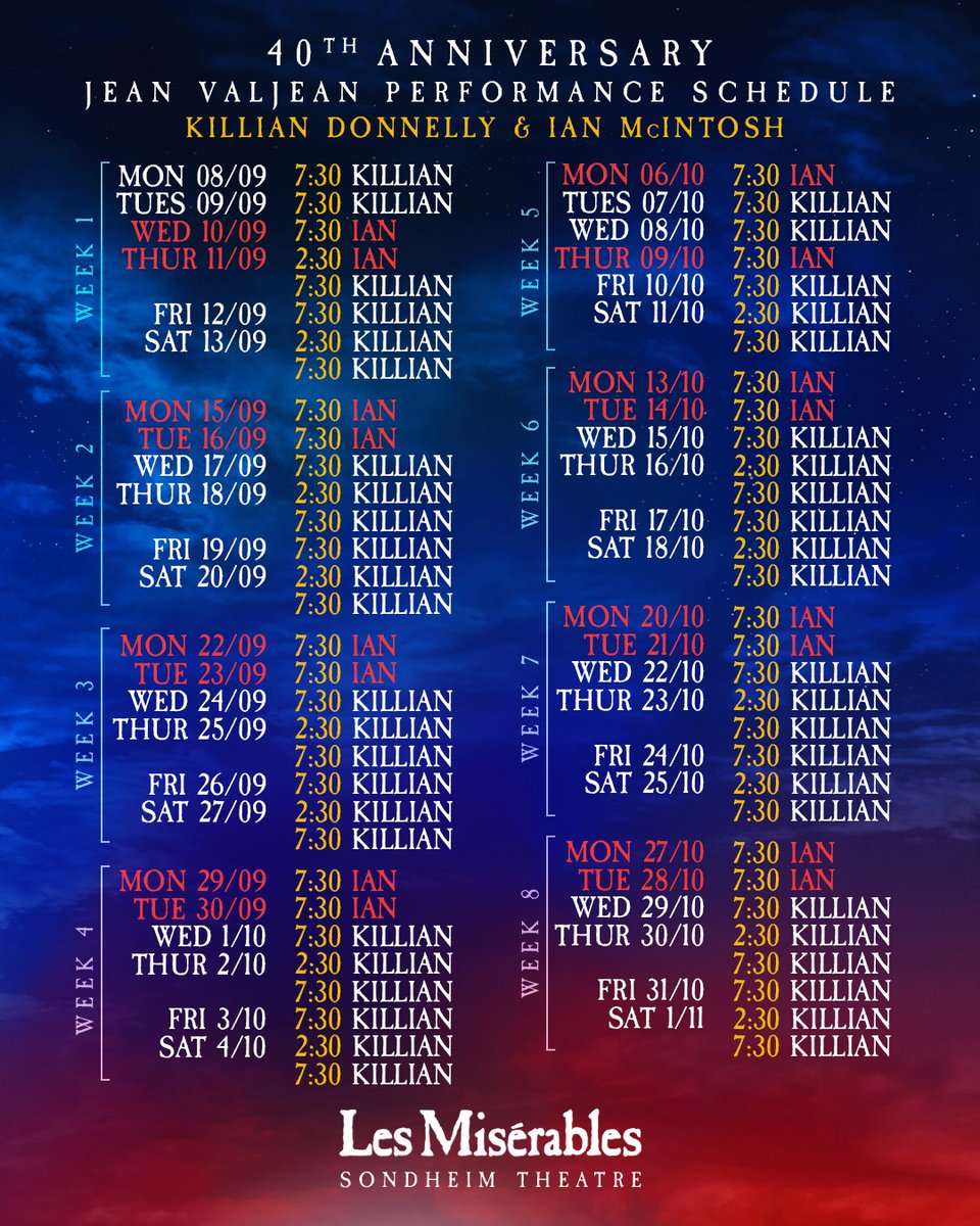 Delfont Mackintosh Theatres (@dmtwestend) on Twitter photo 'Bring him peace, bring him joy.'
40th anniversary Jean Valjean performance schedule.
@killiandonnelly1984 <a href="/ianmcintoshuk/">Ian McIntosh</a>
🎟️delfontmackintosh.co.uk/whats-on/les-m… 'Bring him peace, bring him joy.'
40th anniversary Jean Valjean performance schedule.
@killiandonnelly1984 <a href="/ianmcintoshuk/">Ian McIntosh</a>
🎟️delfontmackintosh.co.uk/whats-on/les-m…