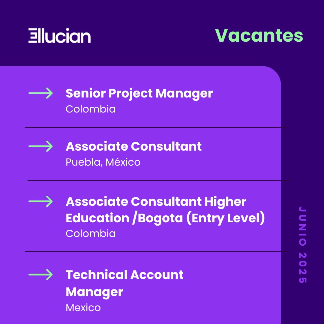 ¿Apasionado por la tecnología y la innovación educativa? En Ellucian, estamos buscando talentos en Colombia 🇨🇴  y México 🇲🇽  para impulsar juntos la transformación digital de las instituciones educativas. 🔗 bit.ly/3PqWjCv

#vacantes #empleo #trabajosíhay