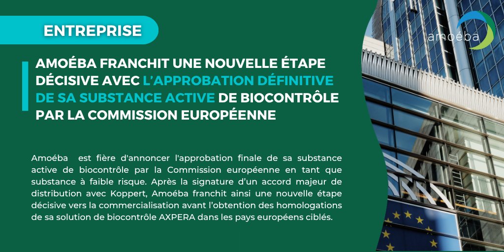 📢[COMMUNIQUE DE PRESSE]

Nous sommes fiers d’annoncer l’approbation définitive par la <a href="/EU_Commission/">European Commission</a> pour notre substance active de #biocontrôle

Ce feu vert ouvre la voie à la commercialisation d’#AXPERA en Europe dès fin 2025.

🔗 CP à lire ici : bit.ly/3FR7xPL