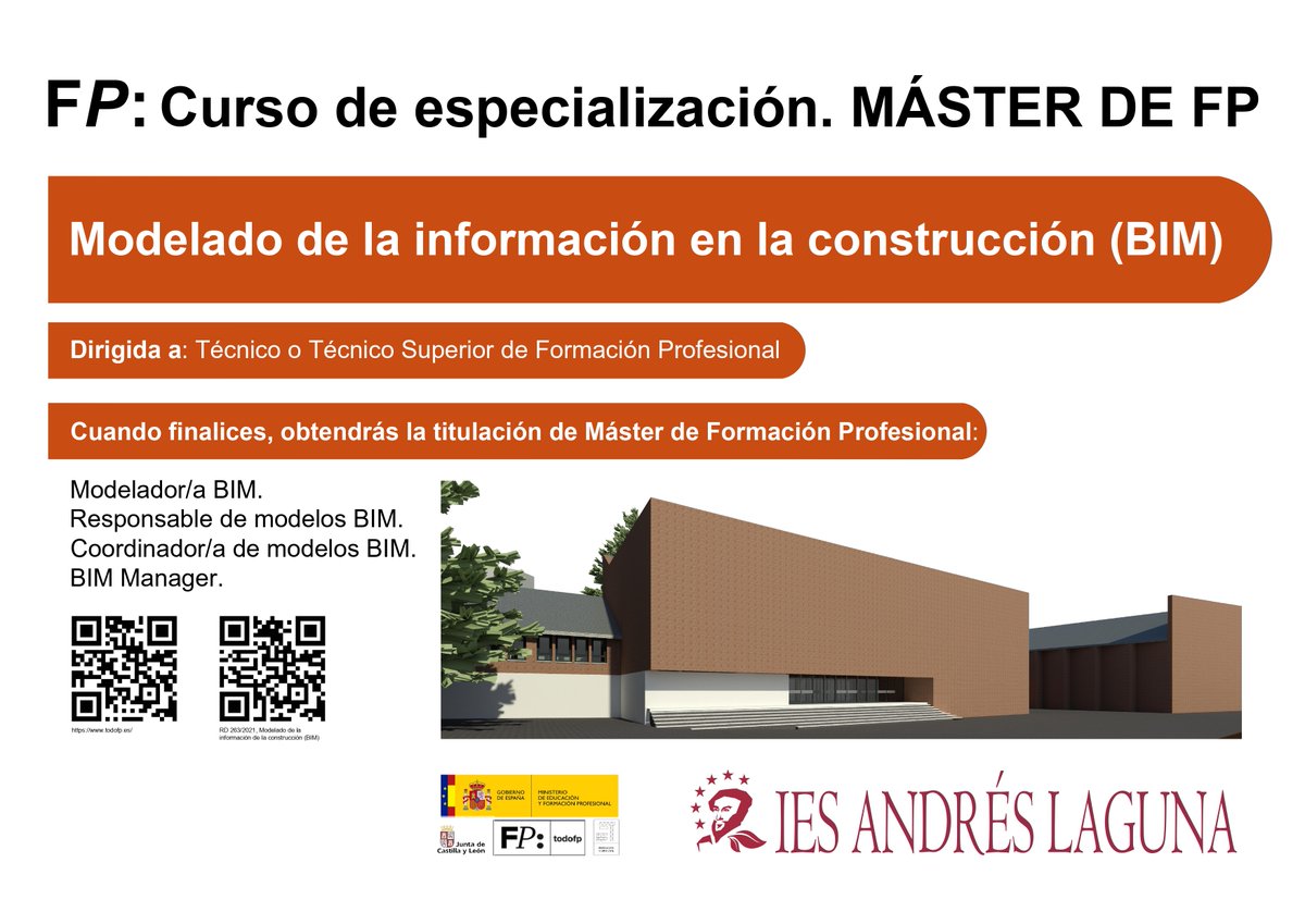 🎓 Curso de especialización BIM (Máster de FP) en el IES Andrés Laguna.

Gran proyección profesional en construcción digital.

#BIM #MásterFP #iesandreslaguna #FormaciónProfesional #FPAndrésLaguna