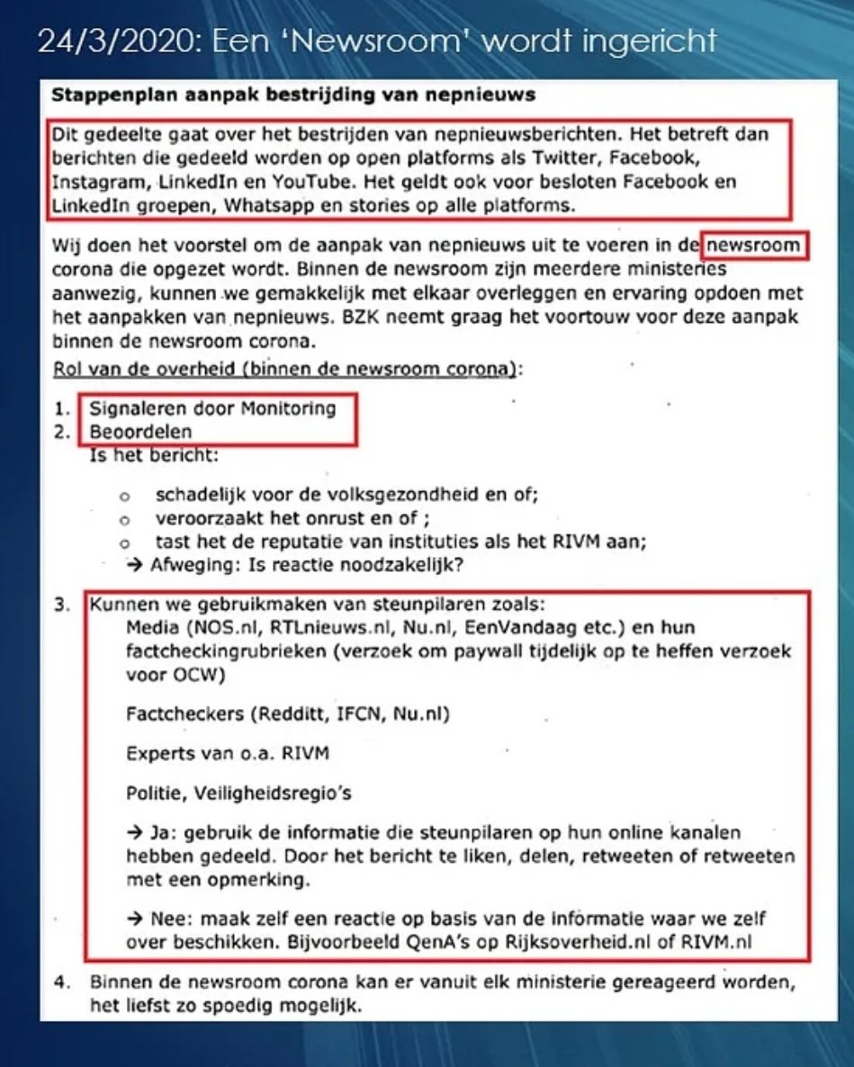 <a href="/NUnl/">NU.nl</a> Omdat NOS, nu.nl en RTL etc. verlengstukken zijn van de overheid, met een mooie rol voor de NCTV om de narratieven te bewaken, zoals dat blijkt uit WOO documenten. Wie buiten het narratief treedt, wordt gecensureerd, gecancelled of er met karaktermoord