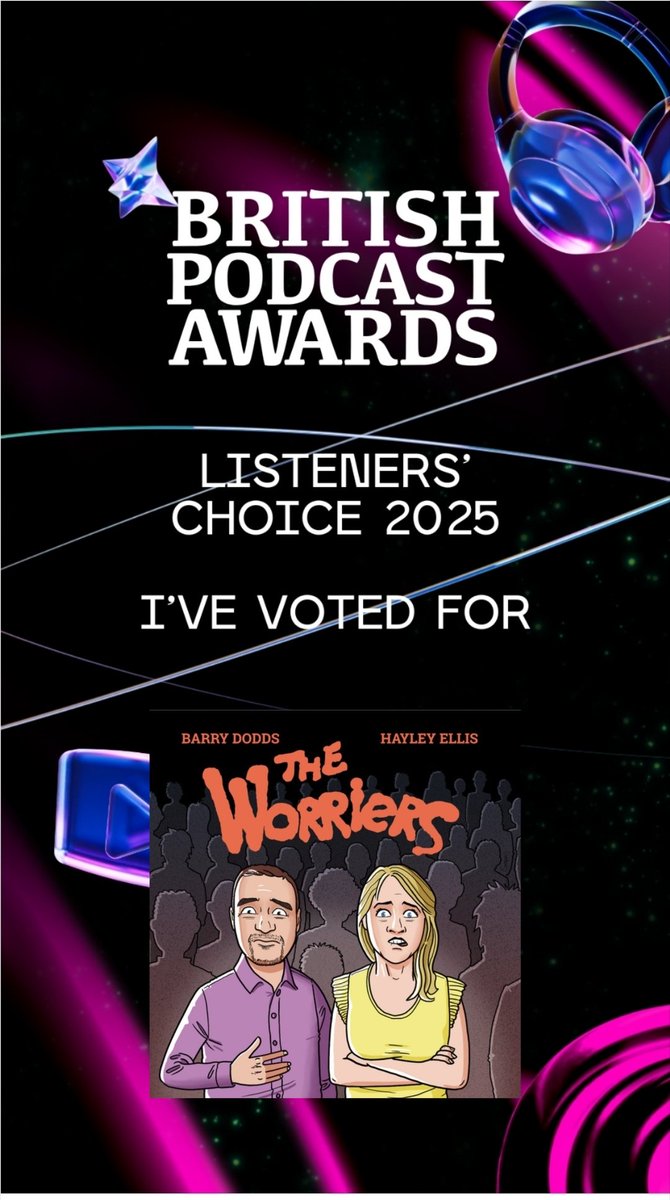 Vicky Hogarth (@vickyhog) on Twitter photo Get your votes in for <a href="/TheWorriersPod/">The Worriers Podcast</a>
the delightful blend of <a href="/Hayles_Ellis/">Hayley Ellis</a>
and <a href="/Barry_Dodds/">Barry Dodds</a> that provides much irreverent laughter to your day podfollow.com/1646036216
#britishpodcastawards Get your votes in for <a href="/TheWorriersPod/">The Worriers Podcast</a>
the delightful blend of <a href="/Hayles_Ellis/">Hayley Ellis</a>
and <a href="/Barry_Dodds/">Barry Dodds</a> that provides much irreverent laughter to your day podfollow.com/1646036216
#britishpodcastawards