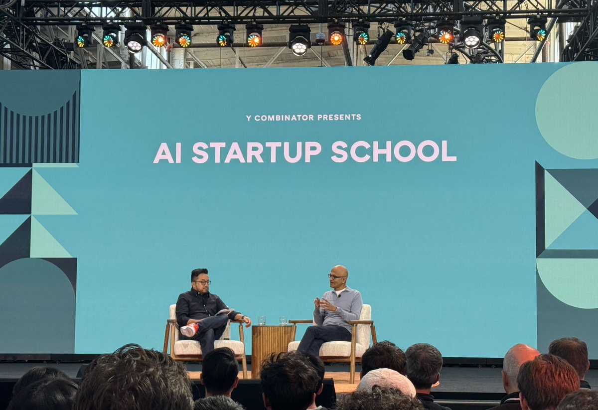 Aeden (@realaeden) on Twitter photo Day 2 of <a href="/ycombinator/">Y Combinator</a> AI Startup School starts strong with <a href="/satyanadella/">Satya Nadella</a> and <a href="/garrytan/">Garry Tan</a>! Excited to hear <a href="/Microsoft/">Microsoft</a>’s AI vision live. Day 2 of <a href="/ycombinator/">Y Combinator</a> AI Startup School starts strong with <a href="/satyanadella/">Satya Nadella</a> and <a href="/garrytan/">Garry Tan</a>! Excited to hear <a href="/Microsoft/">Microsoft</a>’s AI vision live.