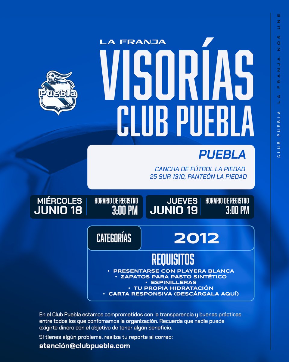 ¡Empezamos mañana! 🚨Atentos todos los que me preguntaron por visorías, aquí les dejo la info 🫡

Descarguen aquí su responsiva 👉🏻 pueb.la/QLV5 y no olviden sus tachos, ni su agüita. 💪🏻😎

#LaFranjaNosUne🎽