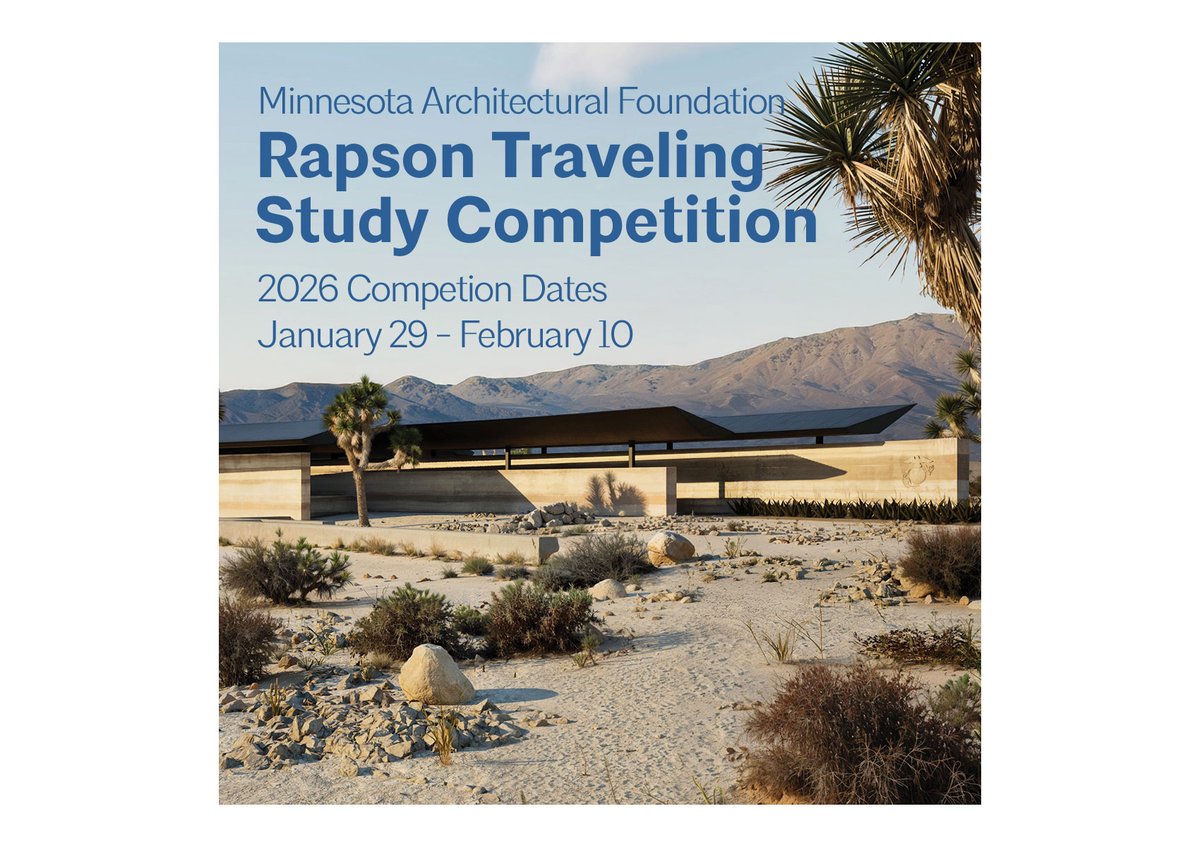 SAVE THE DATE for the 2026 Ralph Rapson Traveling Study Award competition: January 29 – February 10, 2026. Applications will open in December 2025. Learn more about the competition: aia-mn.org/resources/mn-a…