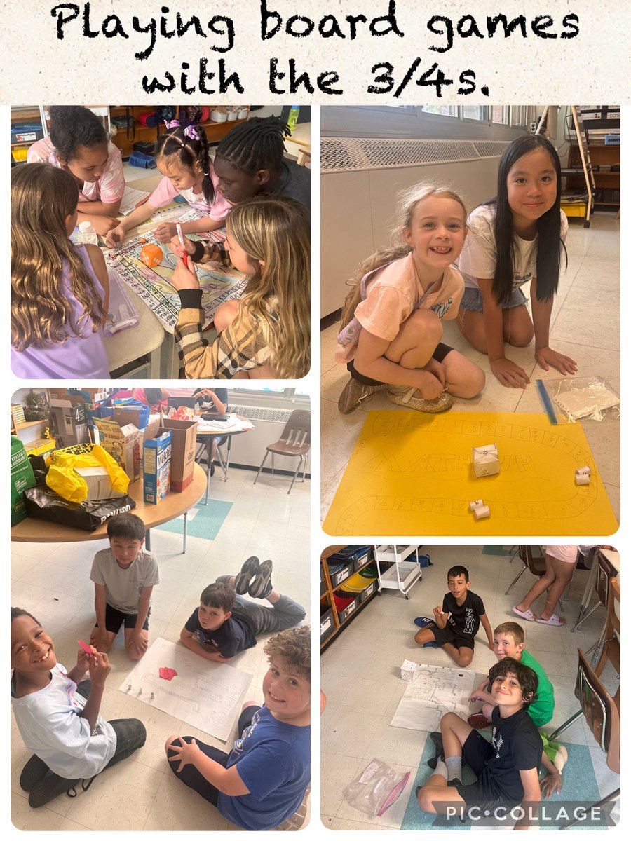 Playing board games created by Mme Pignanelli’s grade 3/4 class with Mme Colicchia’s 2/3 class.