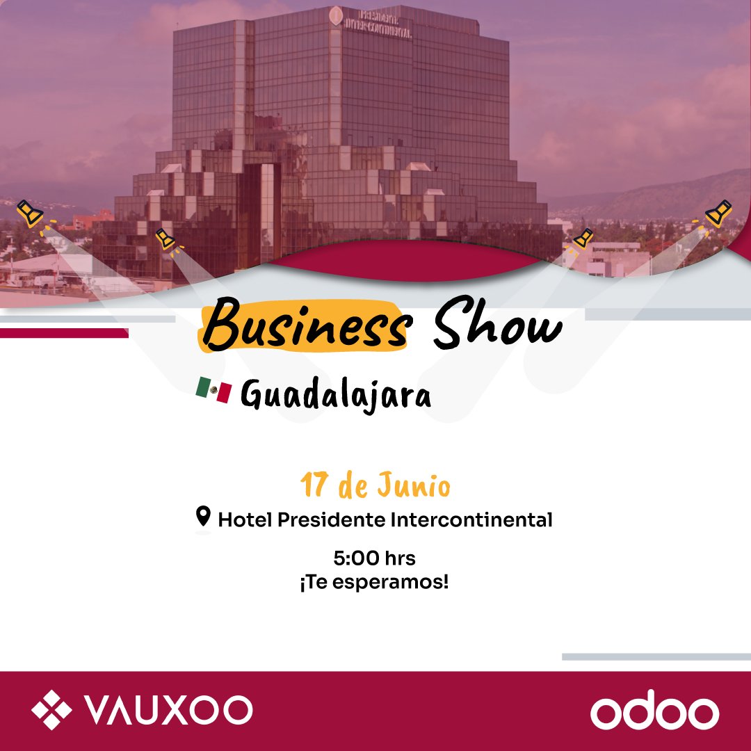 ¡Es Hoy! 

Te esperamos a las 5:00 en punto en el Hotel Presidente Intercontinental  
📍 g.co/kgs/QX3nyHj

🎟️ Estaremos rifando 10 accesos gratuitos a nuestra Master Class exclusiva: "Lo que nadie te cuenta de implementar Odoo"

Nos vemos hoy ¡no faltes!🙌