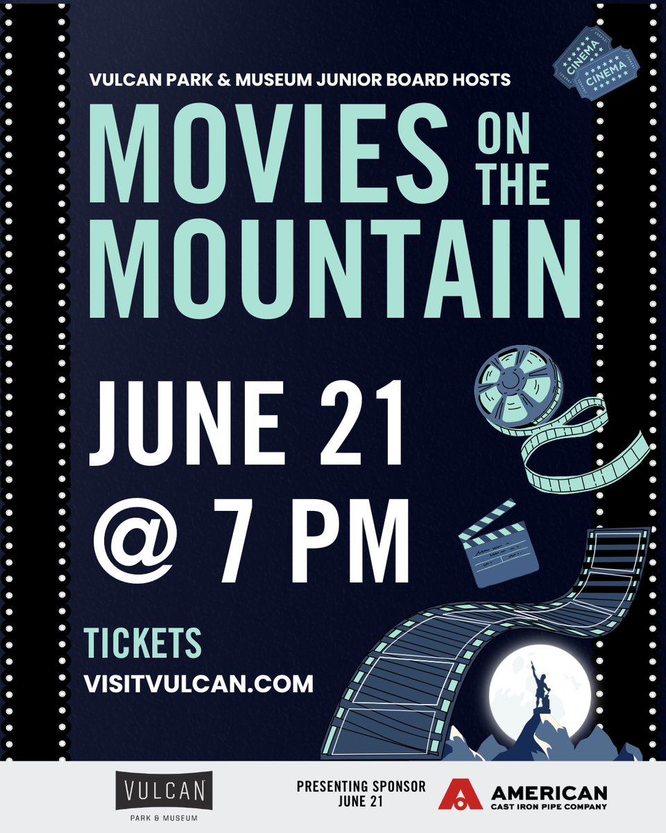 🎬 SEE YOU SATURDAY for Movies on the Mountain! Event starts at 7 PM &amp; showtime for Monsters, Inc. is 7:45 PM!

📌 Bring your blankets &amp; lawn chairs
🍿 Enjoy FREE POPCORN 
🍷 Snacks + Cash Bar
🥰 Meet our beloved mascot “V”

🎟️ Tickets visitvulcan.com/event/movies-j…

#VisitVulcan