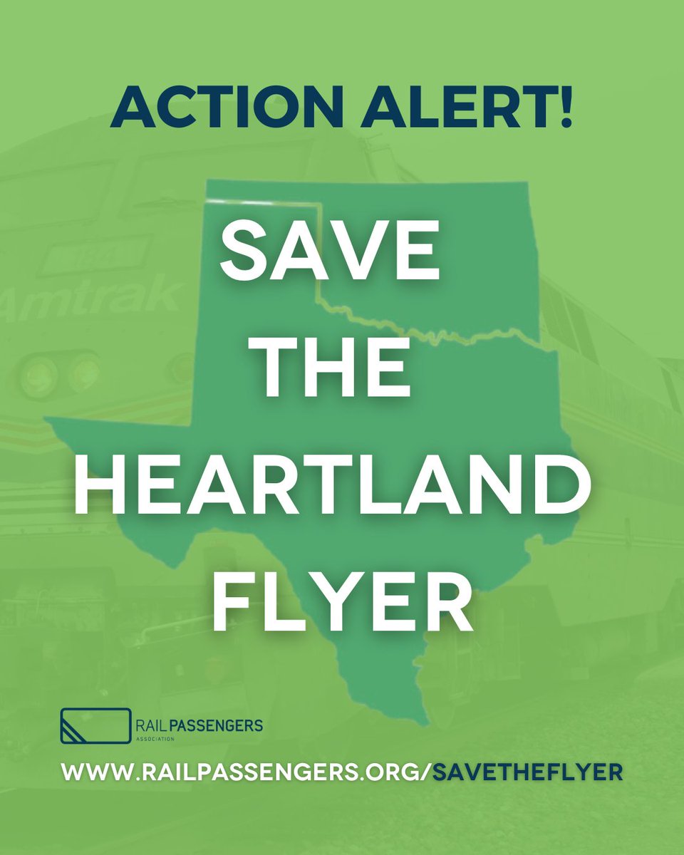 The Heartland Flyer is in jeopardy of shutting down on October 1st - leading to the loss of jobs, opportunities, accessibility, and an estimated $23.7M in economic benefits for TX &amp; OK

We must fight back and deliver our message: SAVE THE HEARTLAND FLYER

railpassengers.org/savetheflyer