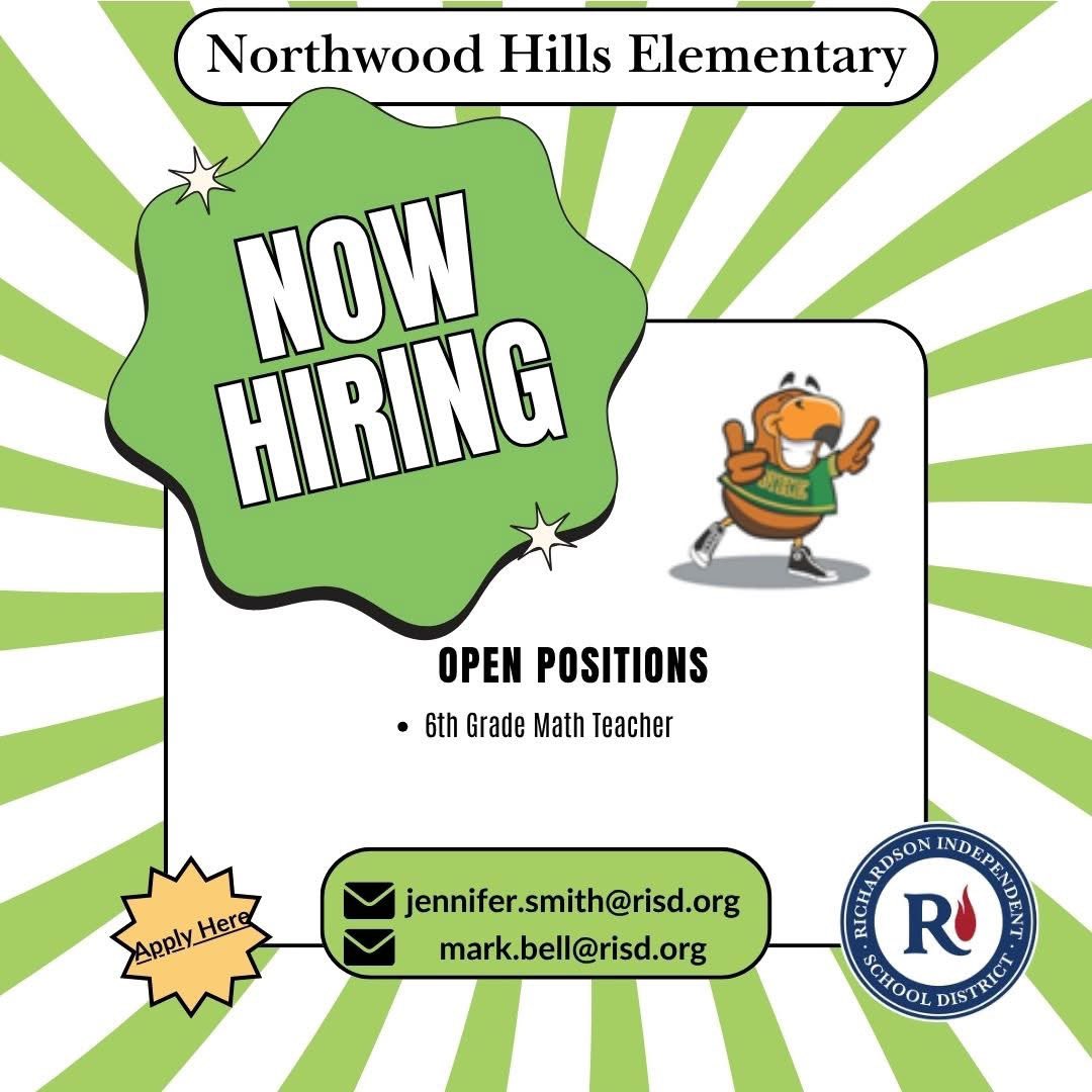 Jennifer Smith (@jenni1002smith) on Twitter photo Come join us at NHE! We are looking for a highly qualified dynamic teacher to join our team. web.risd.org/humanresourcesβ¦
<a href="/RichardsonISD/">Richardson ISD</a> <a href="/nherisd/">Northwood Hills Elementary</a> Come join us at NHE! We are looking for a highly qualified dynamic teacher to join our team. web.risd.org/humanresourcesβ¦
<a href="/RichardsonISD/">Richardson ISD</a> <a href="/nherisd/">Northwood Hills Elementary</a>