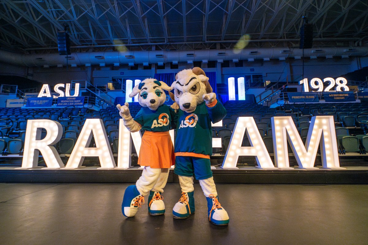 AngeloState's tweet image. Happy #NationalMascotDay to Roscoe, Bella and Dominic—the heart of the Ram Family!