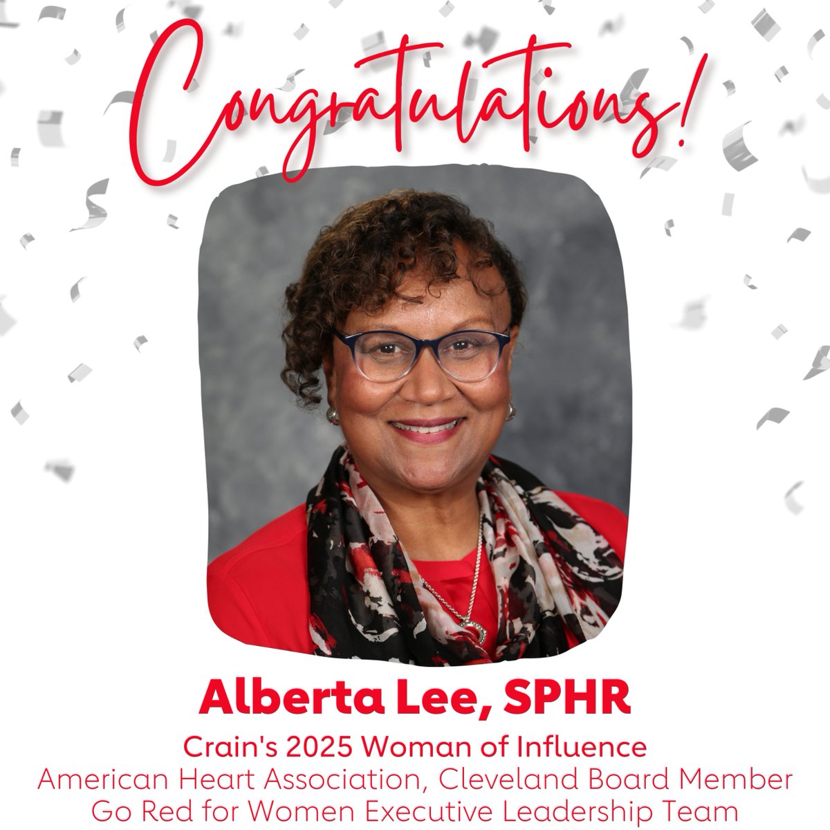 Congratulations to Alberta Lee, a valued board member of the Greater Cleveland American Heart Association and a member of the Go Red for Women Executive Leadership Team, on being named one of Crain's 2025 Women of Influence. Your leadership is making a powerful impact!