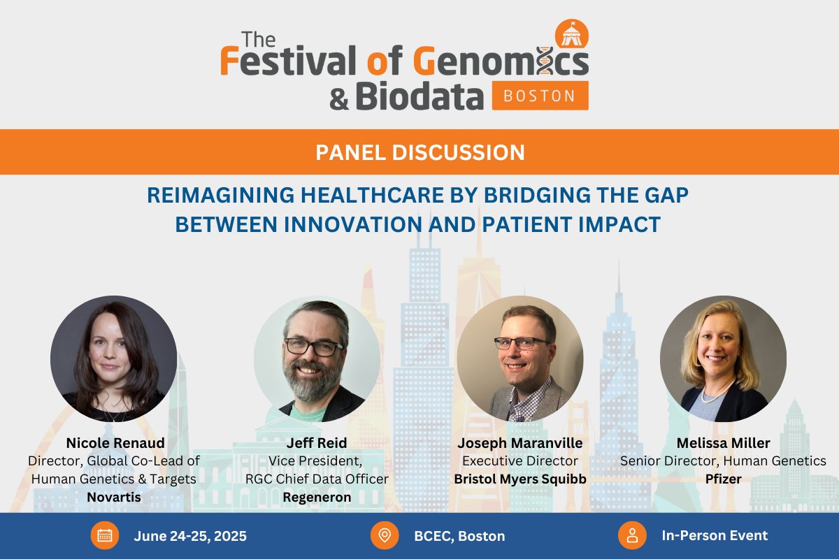 Wee're reimagining healthcare at The Festival of Genomics &amp; Biodata in Boston! Come along to this panel discussion on 'Reimagining Healthcare by Bridging the Gap Between Innovation and Patient Impact'. Register today: hubs.la/Q03rCbN50 #FOGBoston
