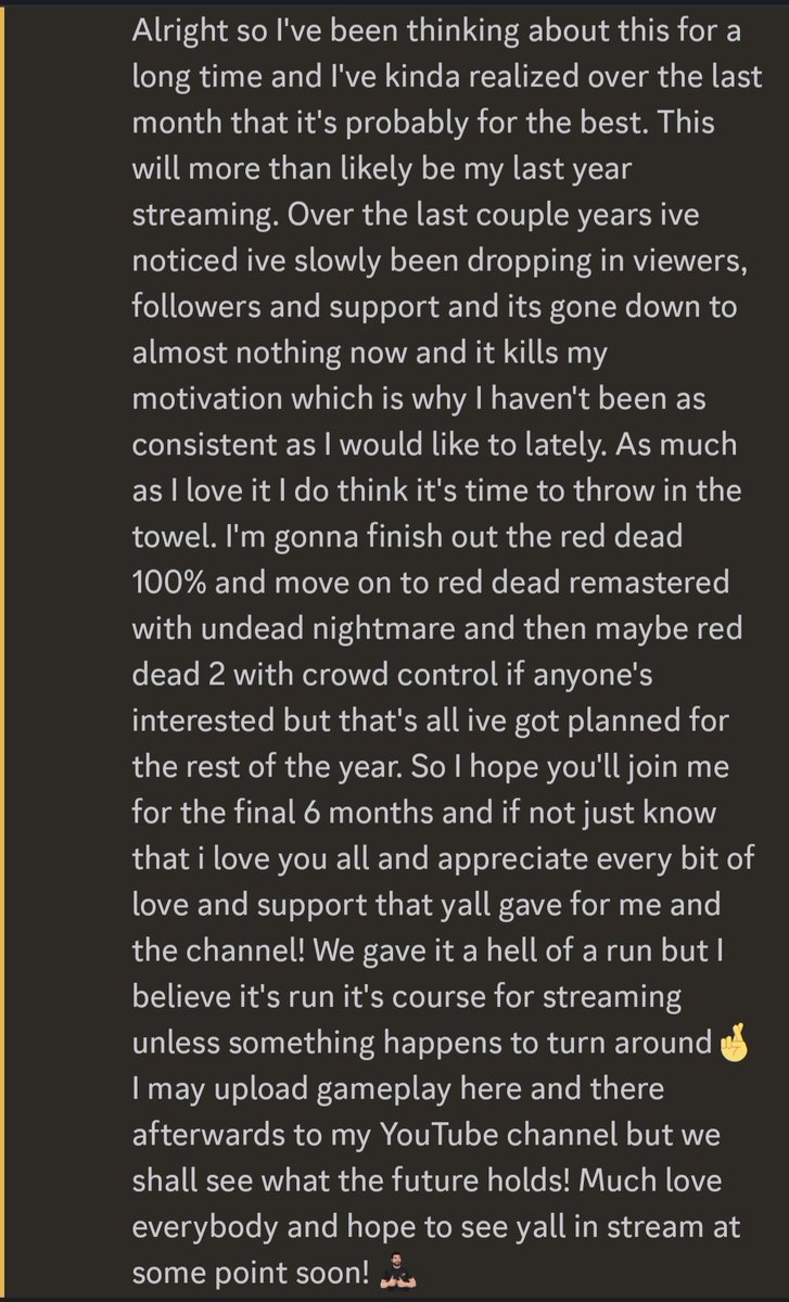 Just feels like the right decision. It's been fun but it's run it's course. Much love yall!