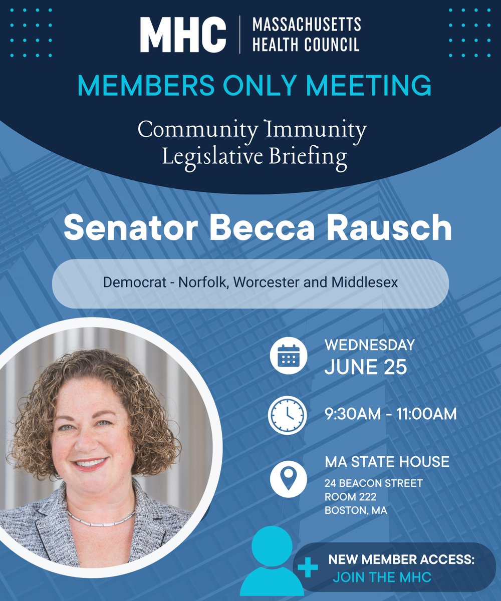 Last week to register for the Community Immunity Legislative Briefing with Senator Becca Rausch

🔗 Register here: ow.ly/otVm50W2M8E