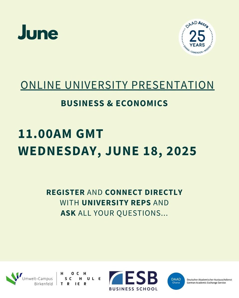 DAAD Ghana (@daad_ghana) on Twitter photo It's tomorrow!
Register and join via: daad-veranstaltung.webex.com/weblink/regist… It's tomorrow!
Register and join via: daad-veranstaltung.webex.com/weblink/regist…
