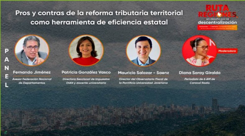 #AEstaHora inicia el último panel del foro #RutaRegionesDescentralización: Pros y contras de la reforma tributaria territorial como herramienta de eficiencia estatal. Moderado por <a href="/DianaSaray/">Diana Saray Giraldo</a> periodista de <a href="/6AMCaracol/">6AM</a>.

Participan: 
✅Asesor <a href="/FNDCol/">FND - Federación Nacional de Departamentos</a>, Fernando Jiménez.
✅Directora