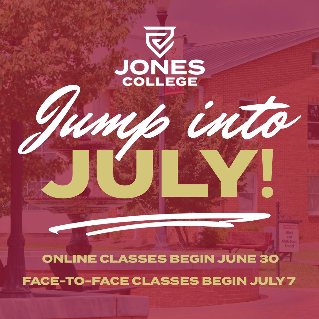 Half price and FULL potential. 😎

July classes are still open at Jones College—grab your spot and enjoy half-price tuition! 

Click the link below to connect with an Enrollment Counselor and find out which courses you need for your degree. ⬇️

forms.gle/9X8Nzocu9JAt7H…

#IAmJC