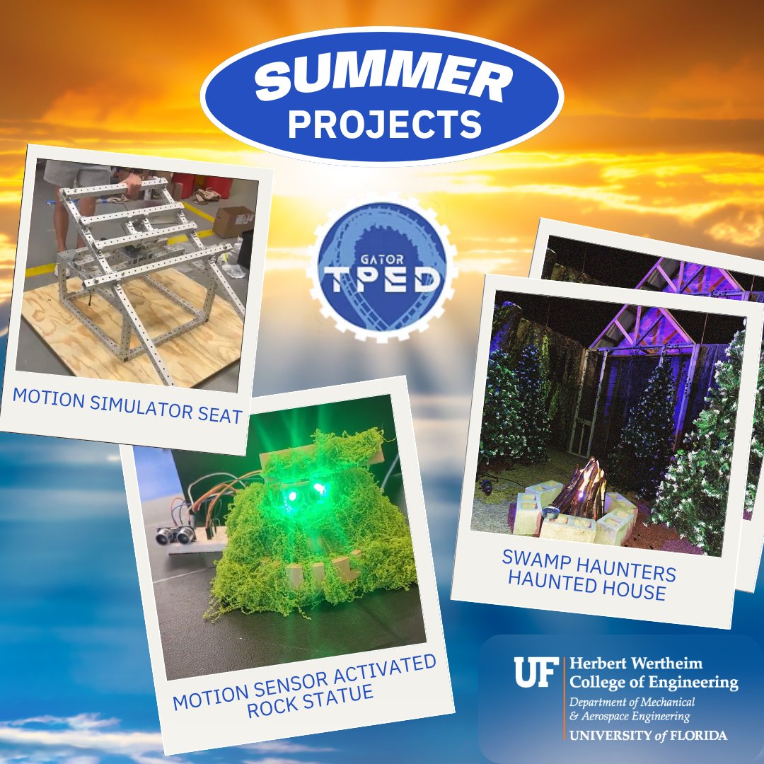 🎢 Summer Project Spotlight: Gator Theme Park Engineering &amp; Design Club!

🛠️ Motion simulator seat
🪨 Motion-sensor rock statue
👻 Haunted house (returning this October!)
UF MAE students are turning imagination into engineering reality.
#UFMAE #GatorEngineers