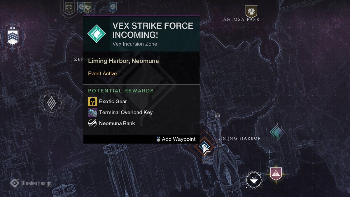 Vex Strike Force events will be taking place in Límíng Harbor this week.

Good luck farming 🫡