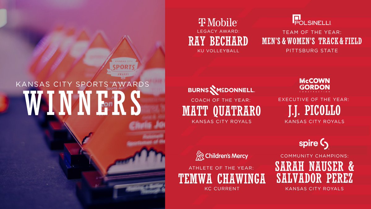 2025 Kansas City Sports Awards presented by <a href="/Populous/">Populous</a> 

We’re proud to reveal this year’s award winners. To the athletes, coaches, and leaders whose impact on Kansas City sports will be felt for years to come — thank you.