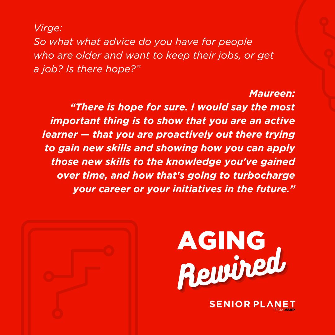 Older Adults Technology Services (OATS) from AARP (@olderadultstech) on Twitter photo Older adults re-entering the workforce often face ageism and bias, but experience is a powerful asset. In Episode 4 of our “Aging Rewired” podcast, <a href="/MaureenWClough/">Maureen Wiley Clough</a> spoke with Senior Planet Managing Editor, Virge Randall, and shared smart, practical strategies to combat Older adults re-entering the workforce often face ageism and bias, but experience is a powerful asset. In Episode 4 of our “Aging Rewired” podcast, <a href="/MaureenWClough/">Maureen Wiley Clough</a> spoke with Senior Planet Managing Editor, Virge Randall, and shared smart, practical strategies to combat