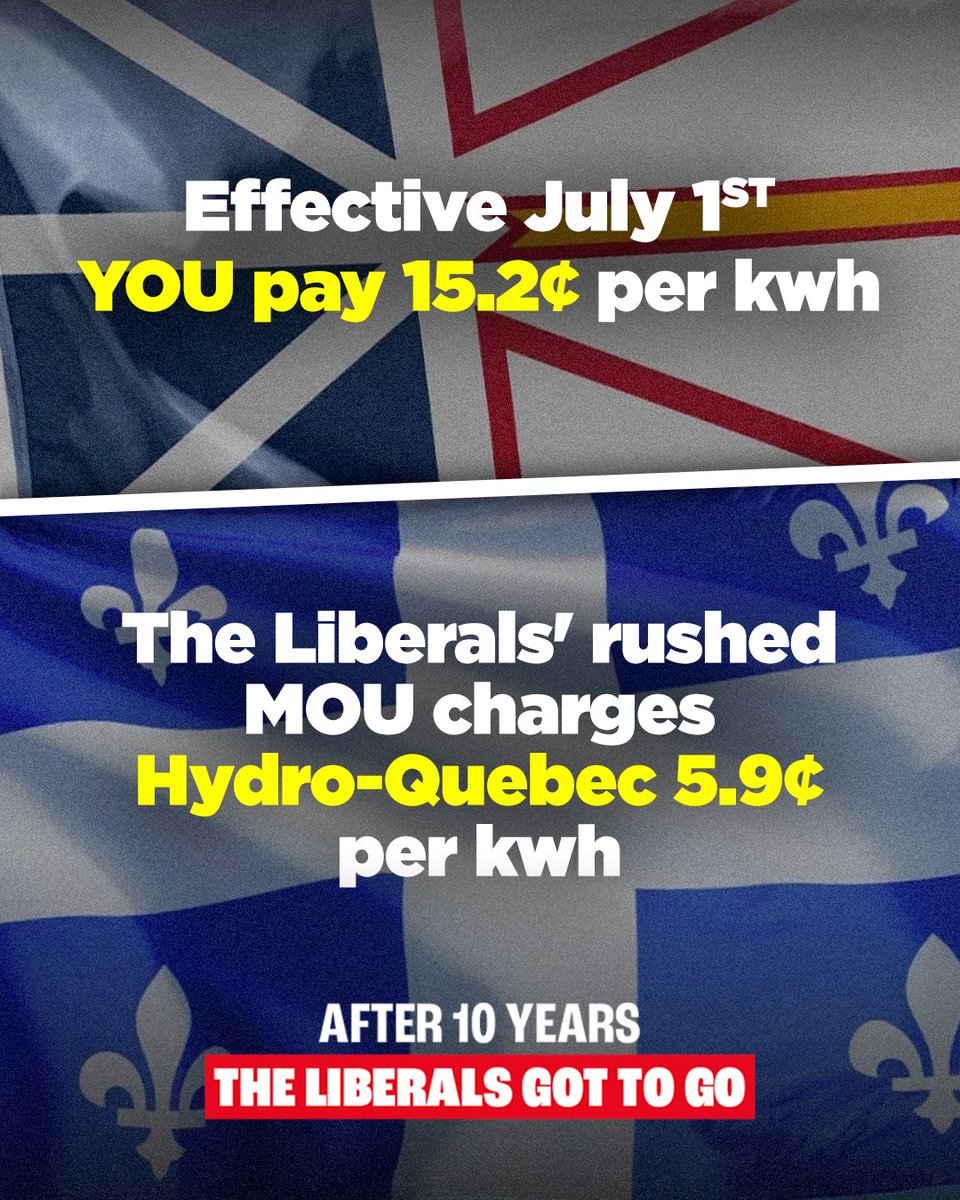 Every day there is more proof that the hydro deal the Liberals are pushing for is not all it's cracked up to be.

While Newfoundlanders and Labradorians are seeing their bills climb, the Liberals are offering Quebec locked in rates for decades.

Just hit the pause button already.