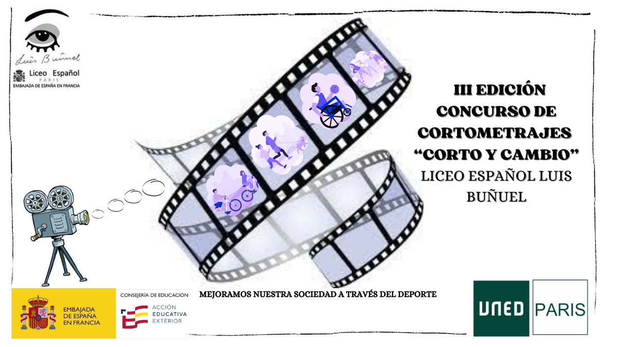 Liceo Luis Buñuel (@liceo_luis) on Twitter photo Ya tenemos ganadores de la III Edición del concurso de cortometrajes "Corto y Cambio" organizado por el alumnado de 2º ESO del Liceo Luis Buñuel. Podéis verlos en instagram.com/concursodecort…
<a href="/EmbEspFrancia/">España en Francia</a> <a href="/AccEducativaExt/">Acción Educativa Exterior</a> <a href="/EducationESP/">Éducation Ambassade d'Espagne</a> Ya tenemos ganadores de la III Edición del concurso de cortometrajes "Corto y Cambio" organizado por el alumnado de 2º ESO del Liceo Luis Buñuel. Podéis verlos en instagram.com/concursodecort…
<a href="/EmbEspFrancia/">España en Francia</a> <a href="/AccEducativaExt/">Acción Educativa Exterior</a> <a href="/EducationESP/">Éducation Ambassade d'Espagne</a>