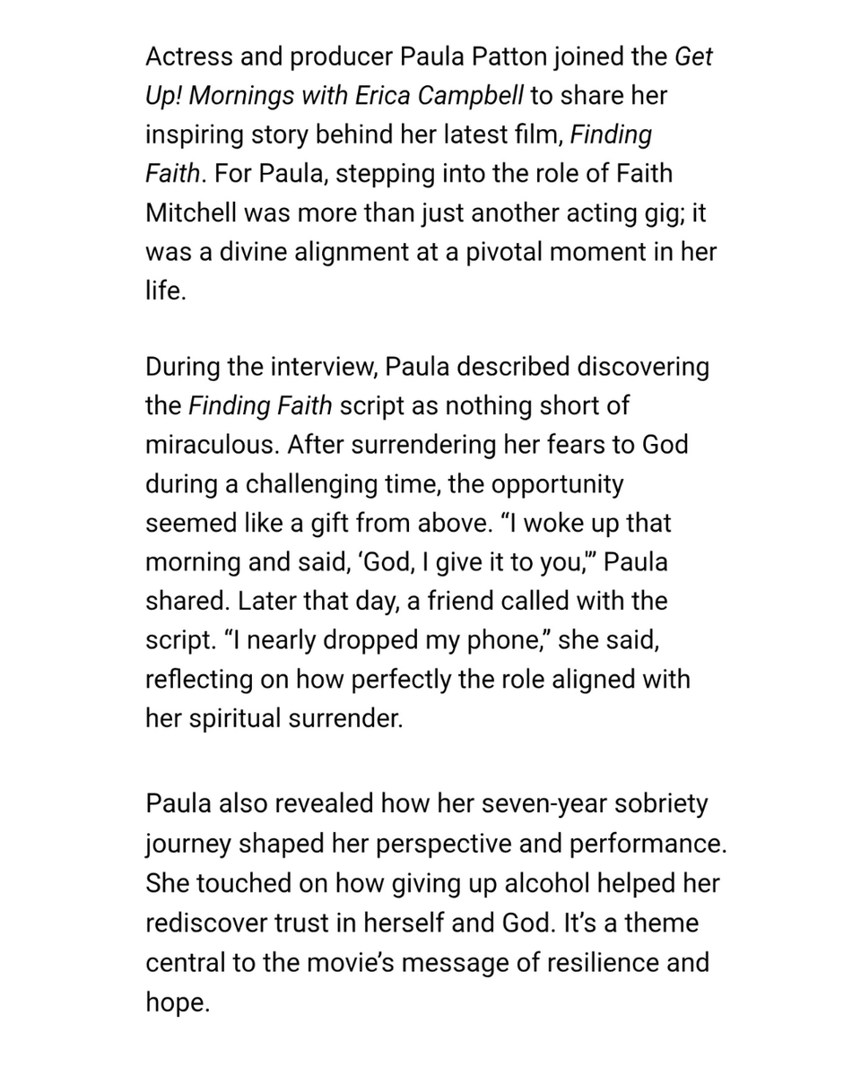 In a raw, soul-baring interview with <a href="/nia_noelle/">nia</a> on @getuperica, Paula opens up about the pain, surrender, and sobriety that shaped both her life and her role.
 
The timing? Divine. The transformation? Unmistakable.

 🎬 Finding Faith is NOW SHOWING for a limited time.