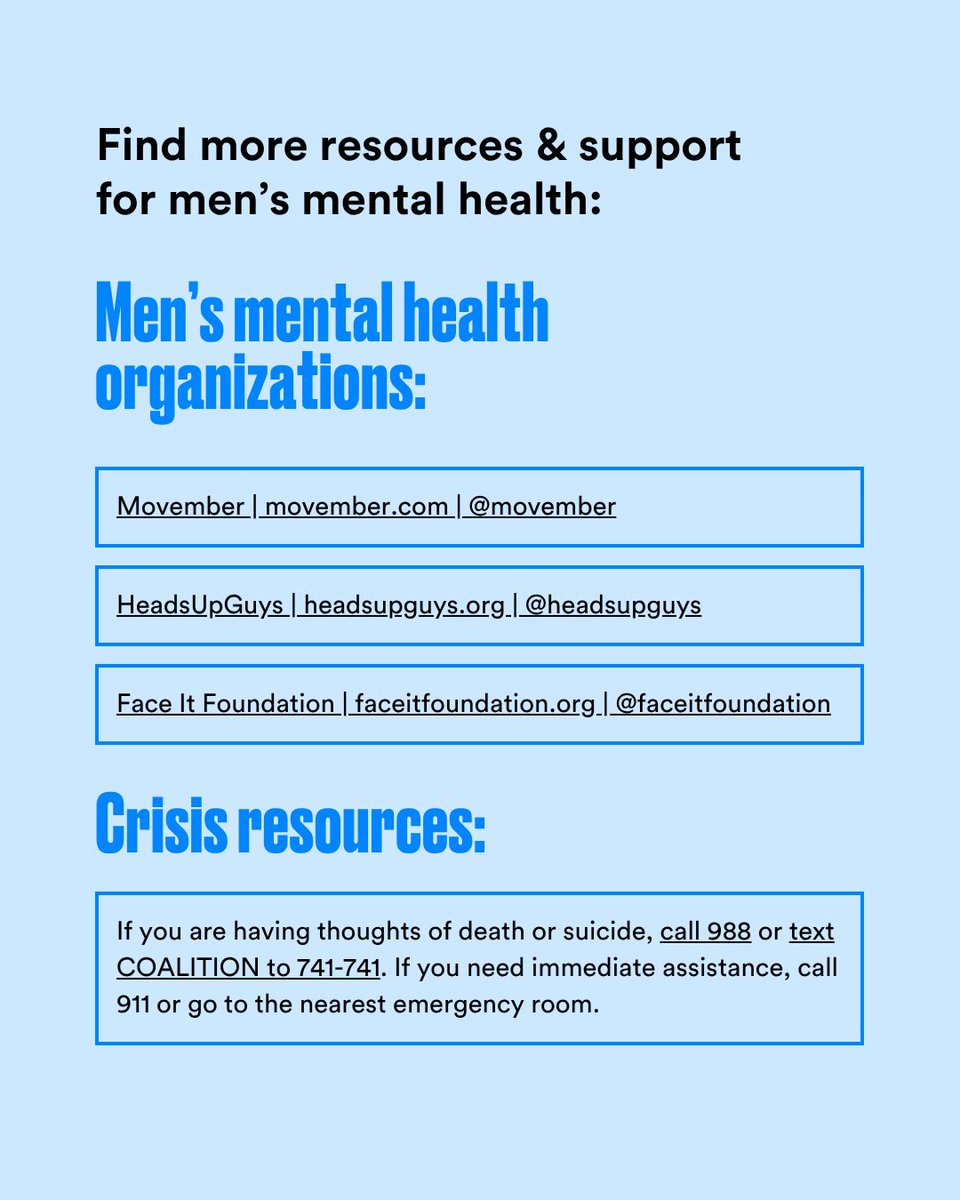 This Men's Health Month, let's work to break the stigma around men's mental health. It's okay to not feel okay. It's okay to ask for help. Even just one mental health conversation with a man in your life can go a long way.