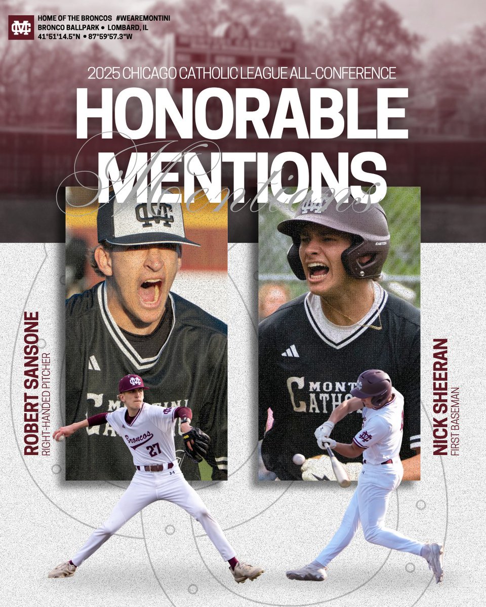 Today, we're happy to announce our 2025 Chicago Catholic League All-Conference Players:

🏅 Drew Church '25 - SS/RHP
🏅 Max Bell '25 - CF/RHP
🏅 Blake Heyer '26 - RHP

HM: Robert Sansone '26, Nick Sheeran '25

Congratulations to our guys for their outstanding individual seasons!