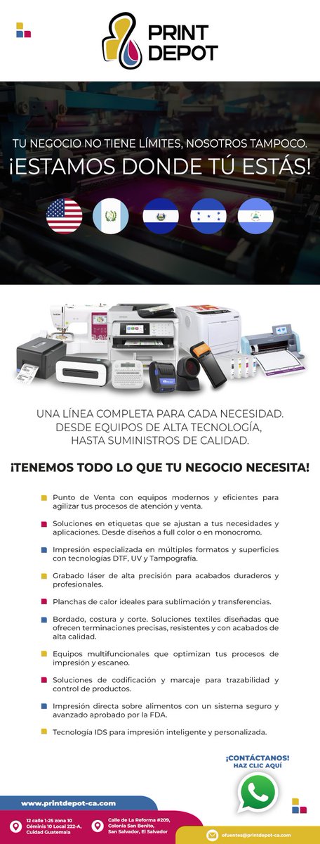 Net Market Guatemala - #EmailMarketing (@netmarketguate) on Twitter photo TU NEGOCIO NO TIENE LIMITES, NOSOTROS TAMPOCO
¡ESTAMOS DONDE TU ESTAS!
PRINT DEPOT
+502 2378-1400
OFuentes@printdepot-ca.com TU NEGOCIO NO TIENE LIMITES, NOSOTROS TAMPOCO
¡ESTAMOS DONDE TU ESTAS!
PRINT DEPOT
+502 2378-1400
OFuentes@printdepot-ca.com