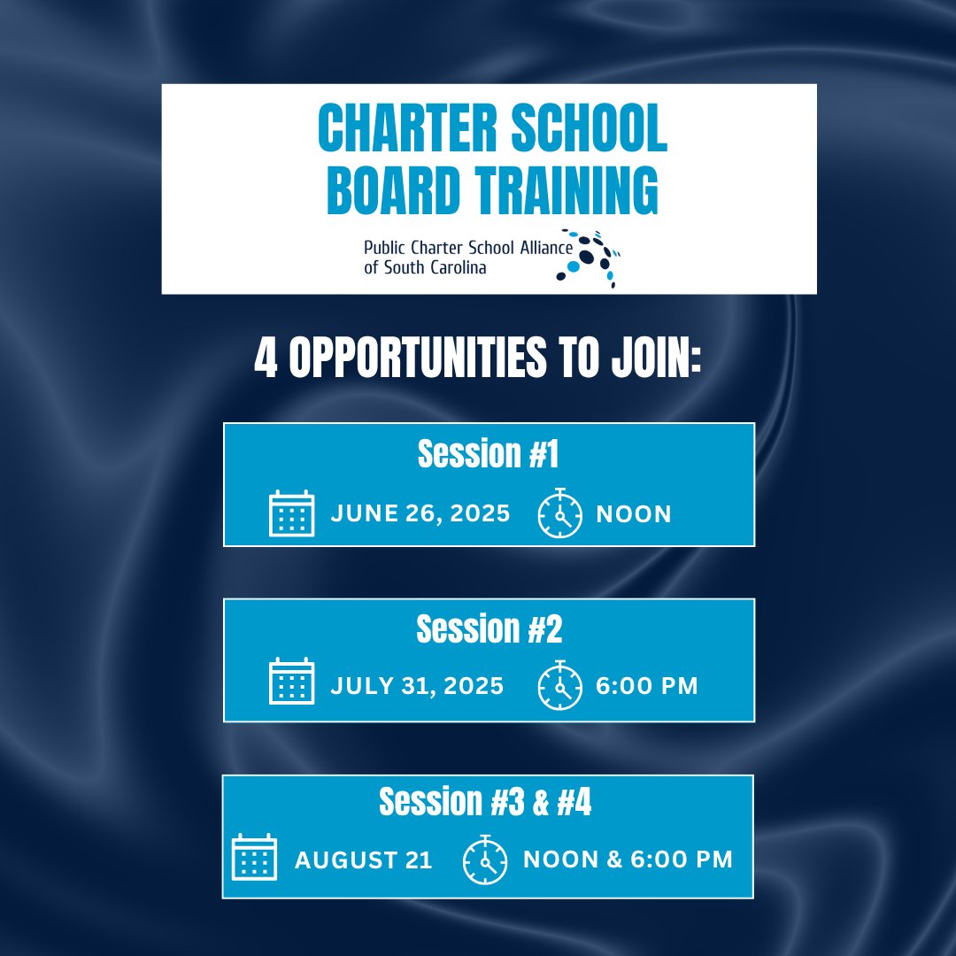4️⃣opportunities to join our board training. The virtual sessions fulfill the state-mandated board orientation requirement for charters. Register for one of the options by clicking the link.
🔗forms.gle/1Kfk6NQ81ZmBmx…