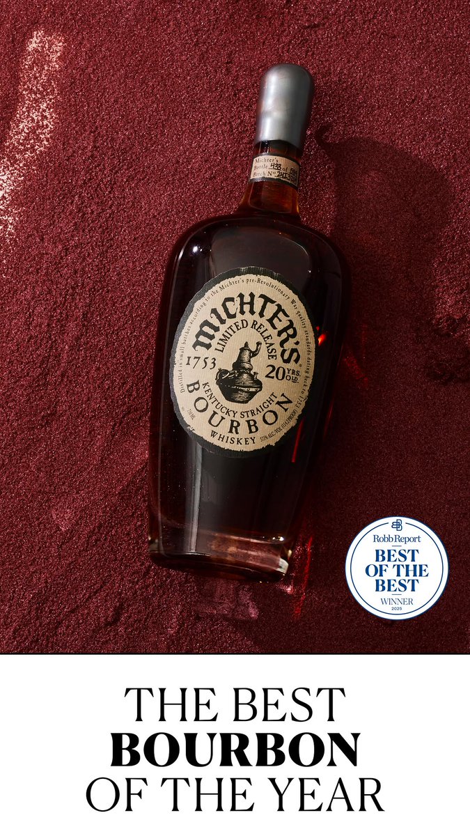 Michter's Distillery (@michterswhiskey) on Twitter photo Thank you so much <a href="/jdflicker/">Jonah Flicker</a> for naming the 2024 Michter's 20 Year Kentucky Straight Bourbon the best bourbon of the year!
It's an honor to be included on <a href="/RobbReport/">RobbReport</a>'s Best of the Best list. bit.ly/4n1Vi3H Thank you so much <a href="/jdflicker/">Jonah Flicker</a> for naming the 2024 Michter's 20 Year Kentucky Straight Bourbon the best bourbon of the year!
It's an honor to be included on <a href="/RobbReport/">RobbReport</a>'s Best of the Best list. bit.ly/4n1Vi3H