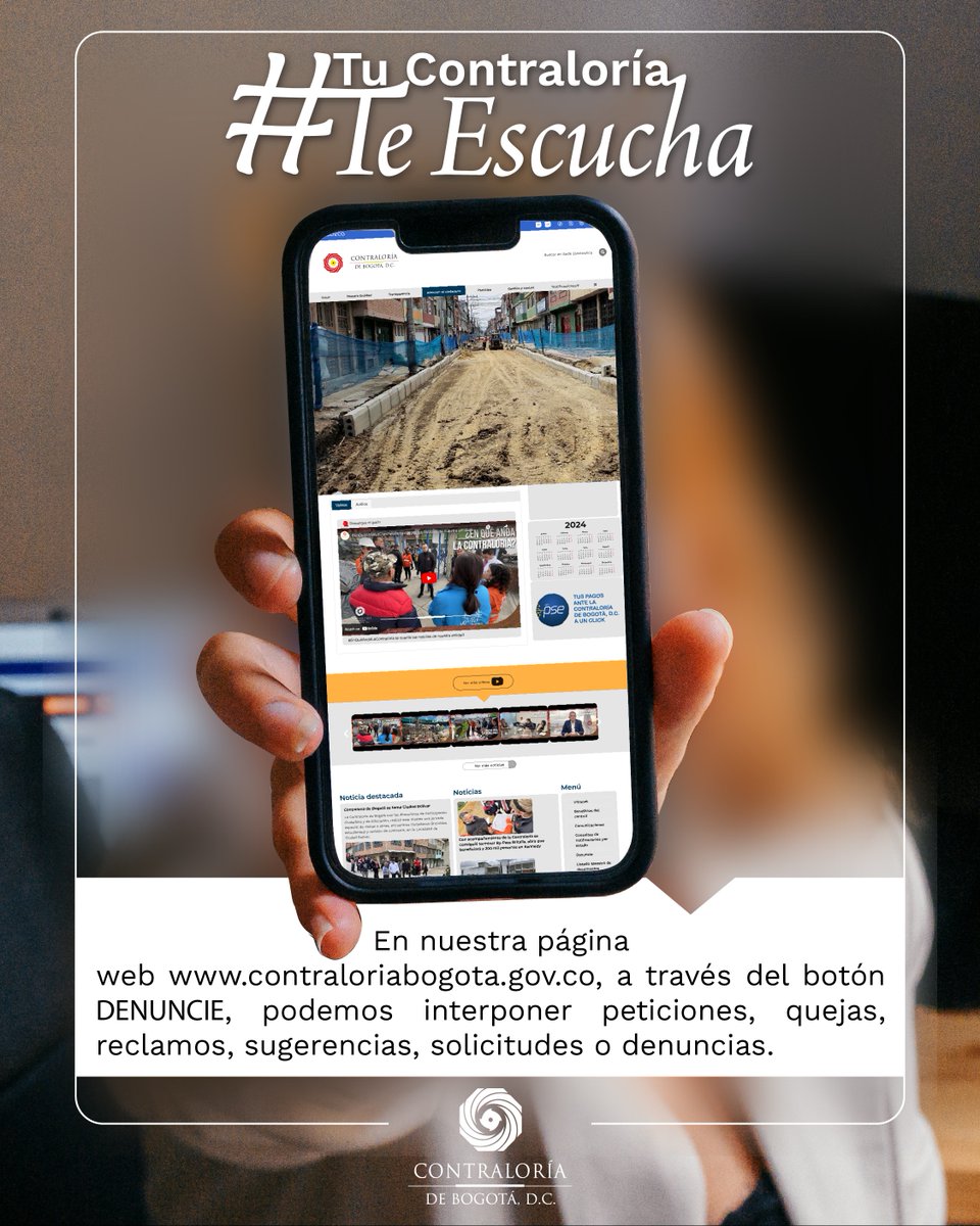 ¡Conéctate con nosotros! 🌐✅

#TuContraloríaTeEscucha y te lee, realiza tus denuncias sobre el manejo de recursos públicos en #Bogotá a través de contraloriabogota.gov.co.

#TuContraloríaEnAcción