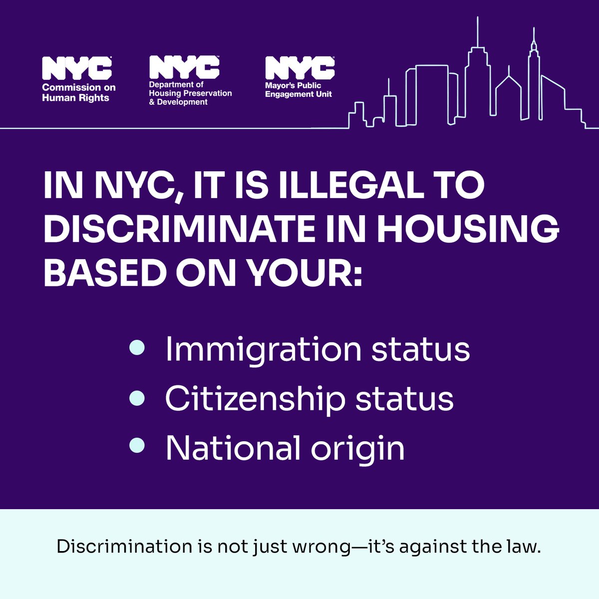 Landlord threatening to Call ICE? That’s Illegal.

New Yorkers have rights, no matter their immigration status. If a landlord threatens you, refuses repairs, or tries to evict you unfairly, report it. 

Help is available. 🤙 Call (212) 416-0197 or visit on.nyc.gov/reportdiscrimi…