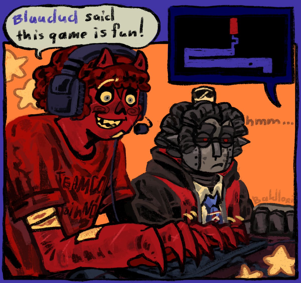 [After Forsken #HammerHacks Au]
Don't worry, c00lkidd unplugged his headphones so his sibling could hear the game too 💞