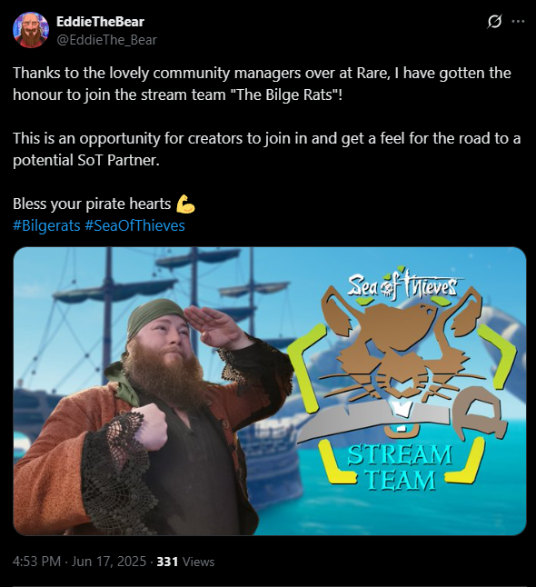 What a brilliant idea to add someone to the stream team that has the ENTIRE SOT COMMUNITY blocked

(screenshot cause im blocked *obviously*)