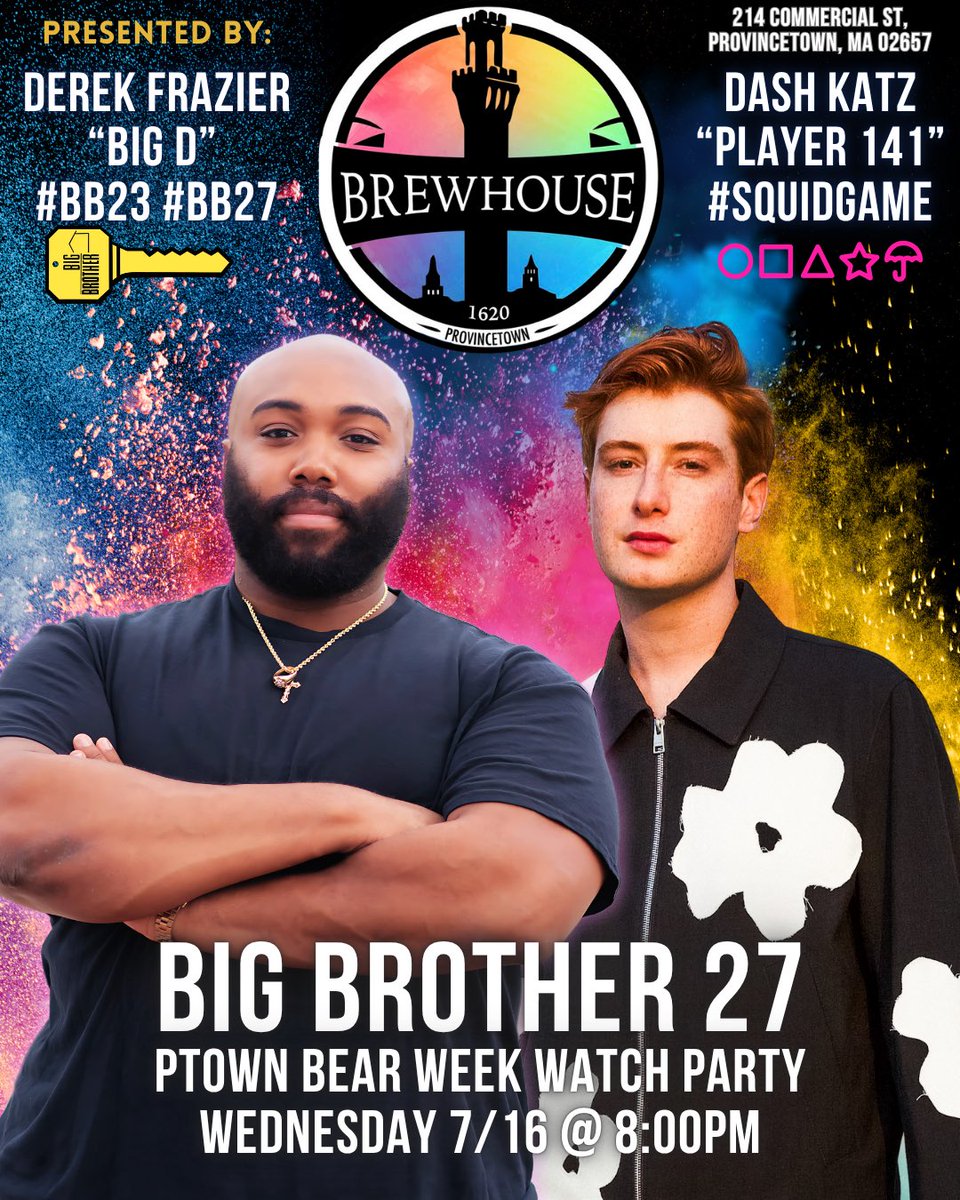 Derek Frazier BIG D (@thederekfrazier) on Twitter photo Weβre hosting a #BigBrother 27 Watch Party at #PTOWN #BEARWEEK ππ» <a href="/dashkatz/">Dash Katz π</a>
π @ 1620 Brewhouse in Provincetown, MA
π Weds, July 16 @ 8PM
π₯ Come grab a drink, play a BB trivia game (with prizes) and root for your #BB27 faves with fellow reality TV fans!! See you there πβ¨ Weβre hosting a #BigBrother 27 Watch Party at #PTOWN #BEARWEEK ππ» <a href="/dashkatz/">Dash Katz π</a>
π @ 1620 Brewhouse in Provincetown, MA
π Weds, July 16 @ 8PM
π₯ Come grab a drink, play a BB trivia game (with prizes) and root for your #BB27 faves with fellow reality TV fans!! See you there πβ¨