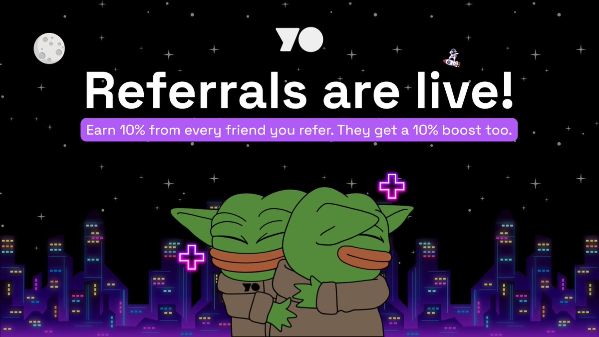 Introducing the YO Referral Program 👯‍♂️

Earn 10% bonus YO Points when you refer a friend, and they get a 10% boost too!

Here’s how it works 🧵