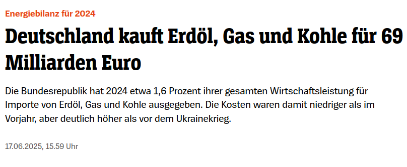 69 Mrd. € - Interessiert #Bild &amp; Co. nicht🤷

Aber die 2,3 Mrd. € für den Nettostromimport sind natürlich der Niedergang der deutschen Volkswirtschaft. 🤡🤡🤡